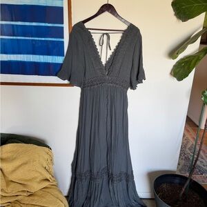 Chic Charcoal Maxi Dress with Lace Trim